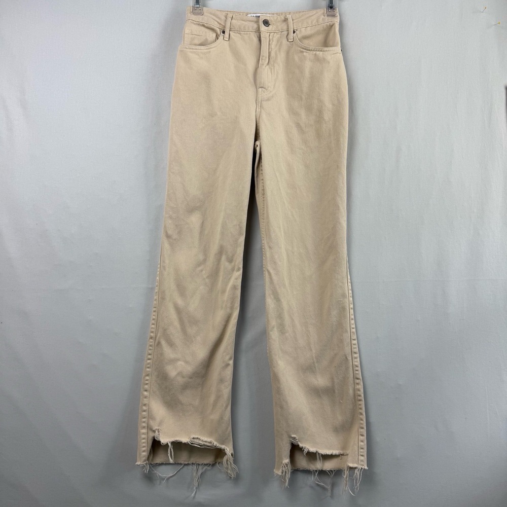 Social Tourist Jeans Y2K Womens 28R Beige Ultra High Rise Straight Distressed